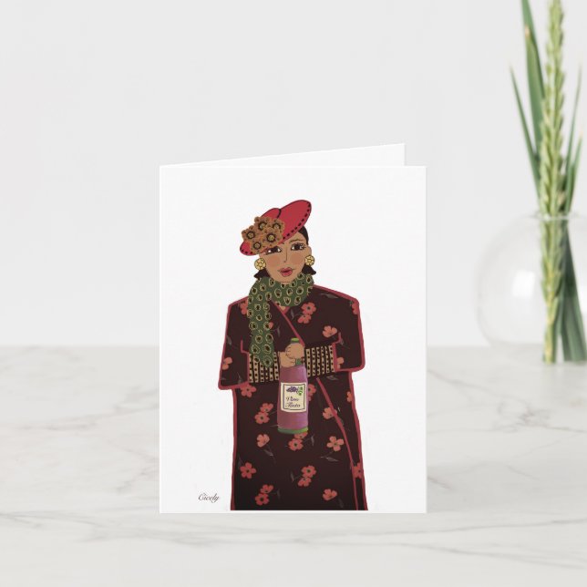 Sassy Lady with Wine Bottle Birthday Card (Front)