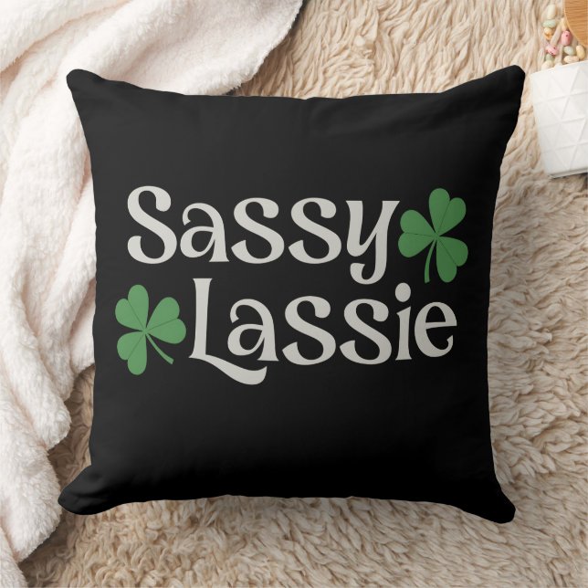 Sassy Lassie St Patrick's Day Irish Girl Shamrock Cushion (Blanket)