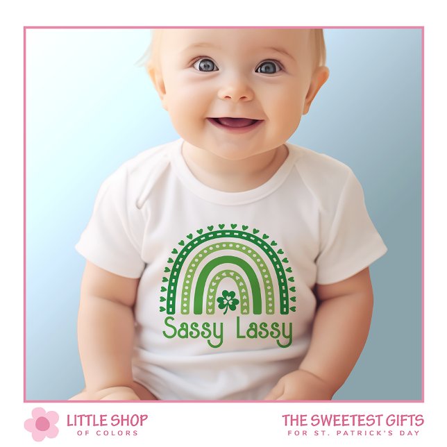 Sassy Lassy Rainbow Shamrock St Patrick's Day Girl Baby Bodysuit (Creator Uploaded)