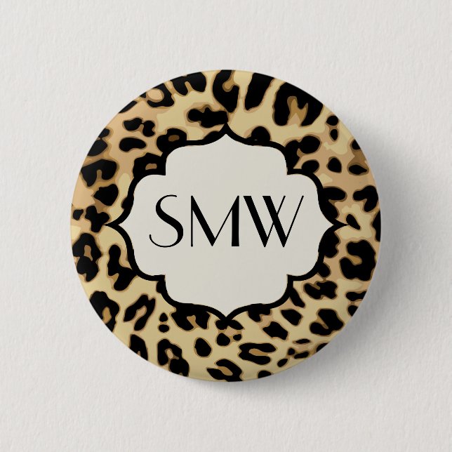 Sassy Leopard Print Monogrammed 6 Cm Round Badge (Front)