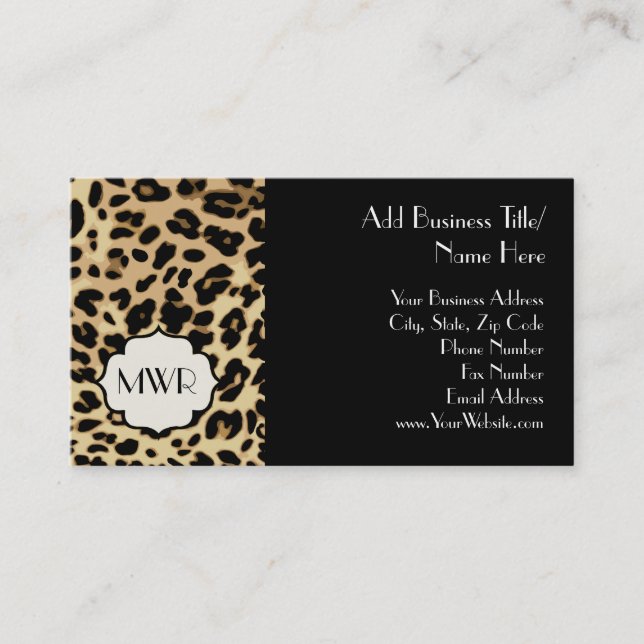 Sassy Leopard Print Monogrammed Business Card (Front)