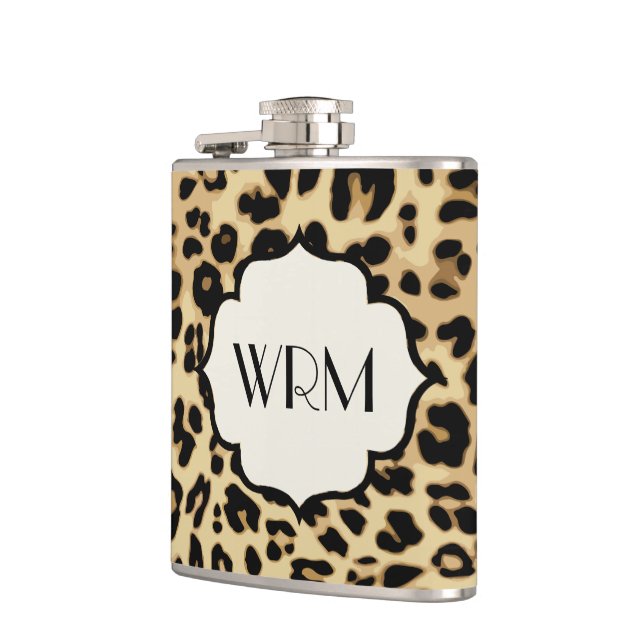 Sassy Leopard Print Monogrammed Hip Flask (Left)