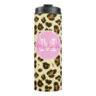 Sassy Leopard Print with Pink Monogram Thermal Tumbler