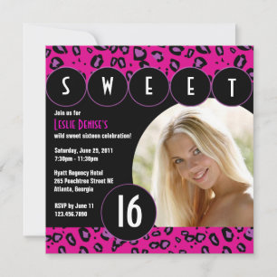 Sassy Leopard Sweet Sixteen Photo Invite [Pink]