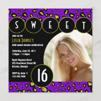 Sassy Leopard Sweet Sixteen Photo Invite [Purple]