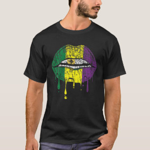 Sassy Mardi Gras Dripping Lips Grillz Fronts Fleur T-Shirt
