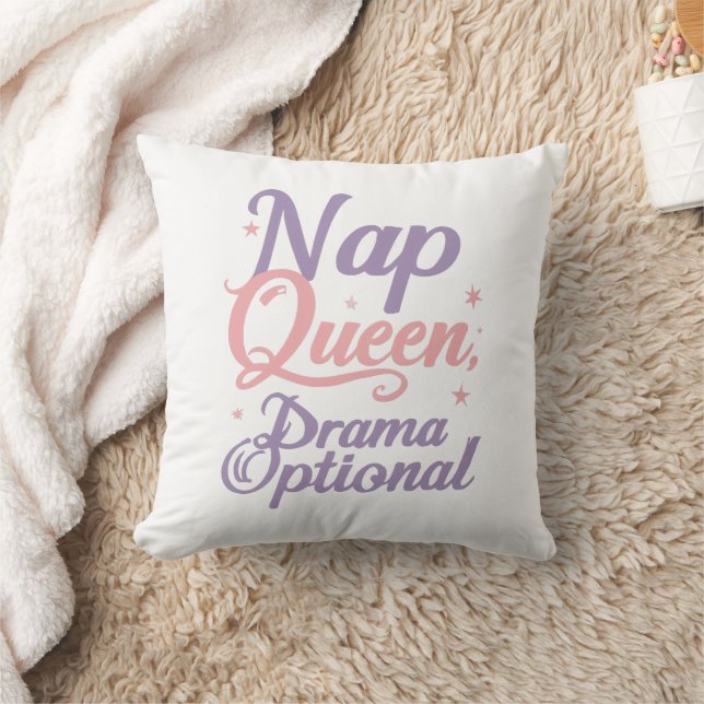 Sassy "Nap Queen" Pastel Typography Cushion (Blanket)