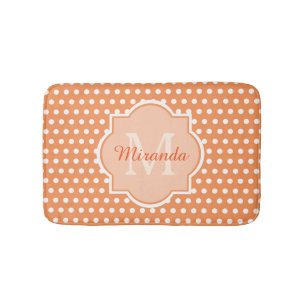 Sassy Orange Polka Dots Monogram With Name Bath Mat