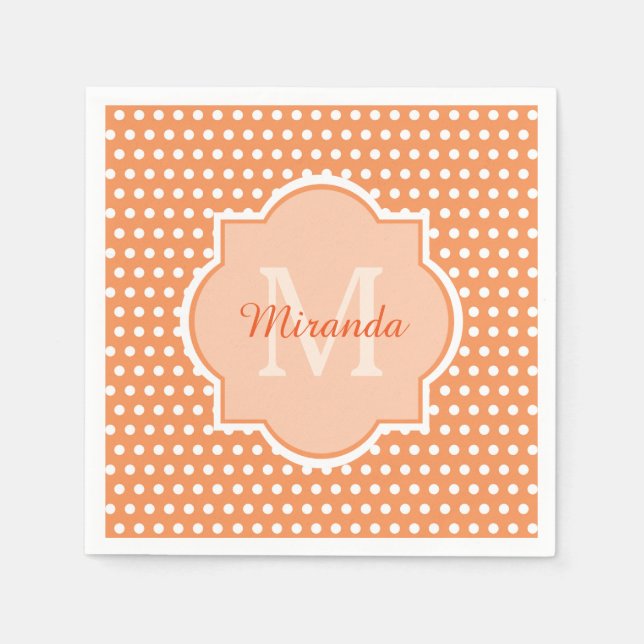 Sassy Orange Polka Dots Monogram With Name Napkin (Front)