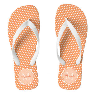 Sassy Orange Polka Dots Monogram With Name Thongs