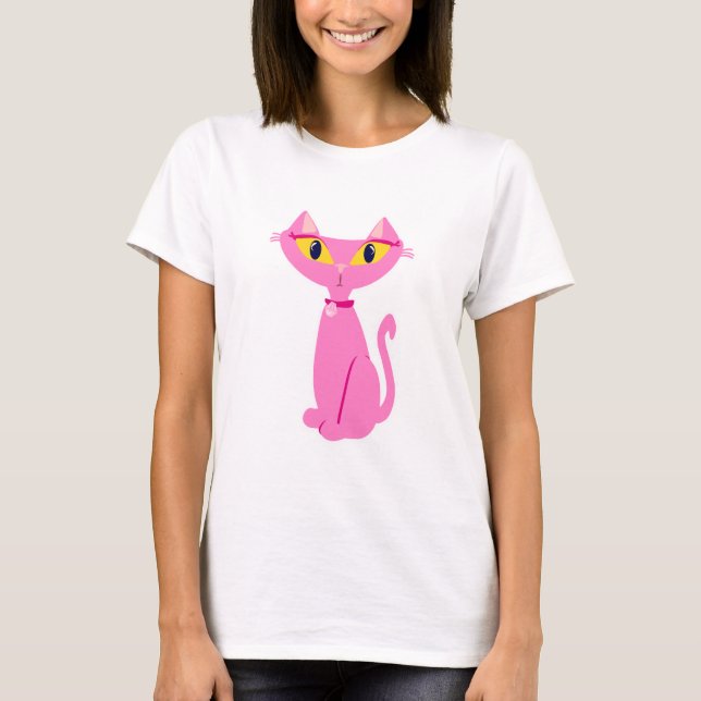 Sassy Pink Retro Cat T-Shirt (Front)