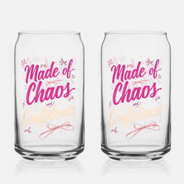 Sassy Pink Typography Chaos And Confidence Can Glass (Front)