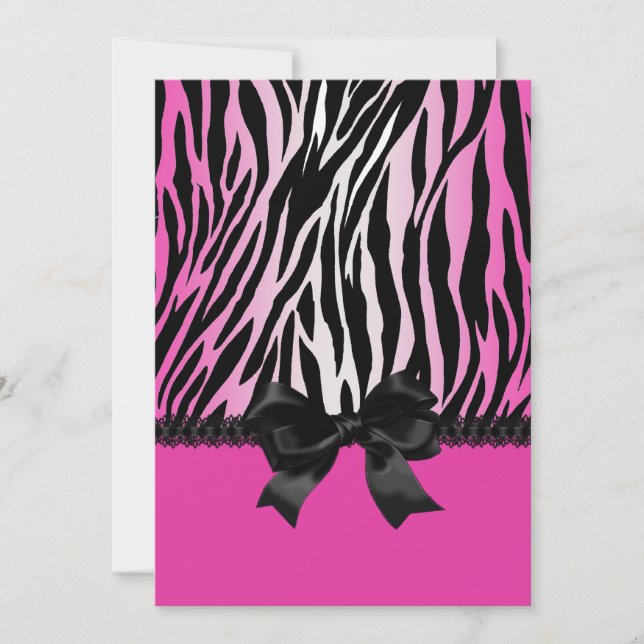 Sassy Pink Zebra Invitation with Bow (Front)