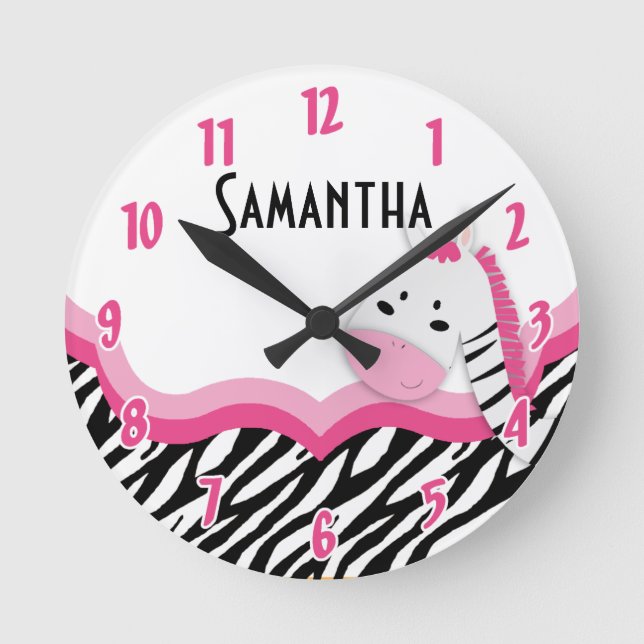 Sassy Pink Zebra Stripe Pattern Personalised Clock (Front)