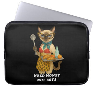 Sassy Siamese Cat Lunch Lady serving food Laptop Sleeve