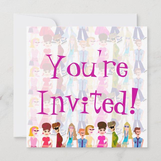 Sassy Sixties Kids Fun Retro Illustration Invitation (Front)