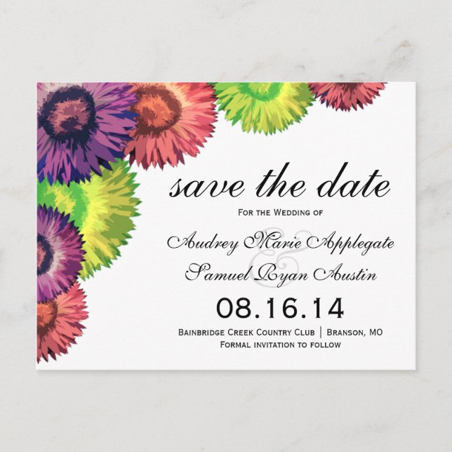 Sassy Spring Flowers Modern Wedding Save the Date Announcement Postcard (Front)