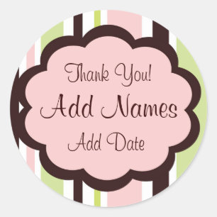 Sassy Stripe Pink and Brown Wedding Favour Sticker