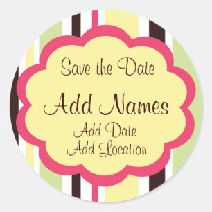 Sassy Stripe Pink  Wedding "Save the Date" Sticker