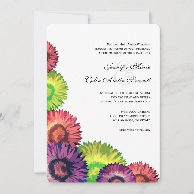 Sassy Summer Flowers Modern Wedding Invitation (Front)