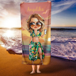 Sassy Summer Lady Personalised Name Beach Towel