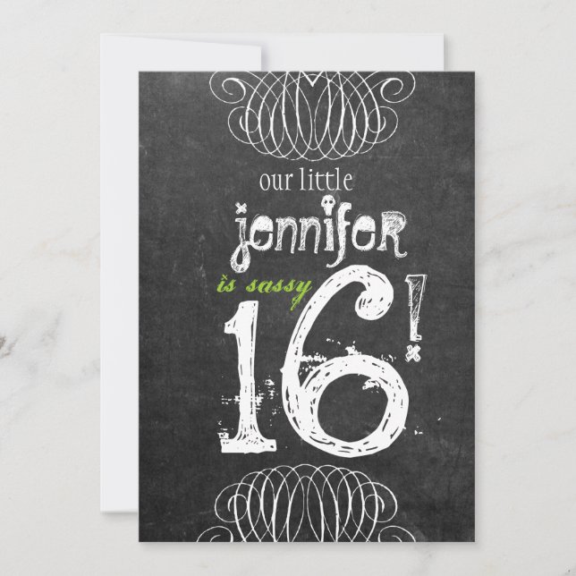 Sassy Sweet Sixteen Chalkboard Invitation (Front)
