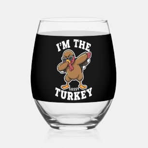 Sassy Turkey Matching Family Thanksgiving Party Stemless Wine Glass