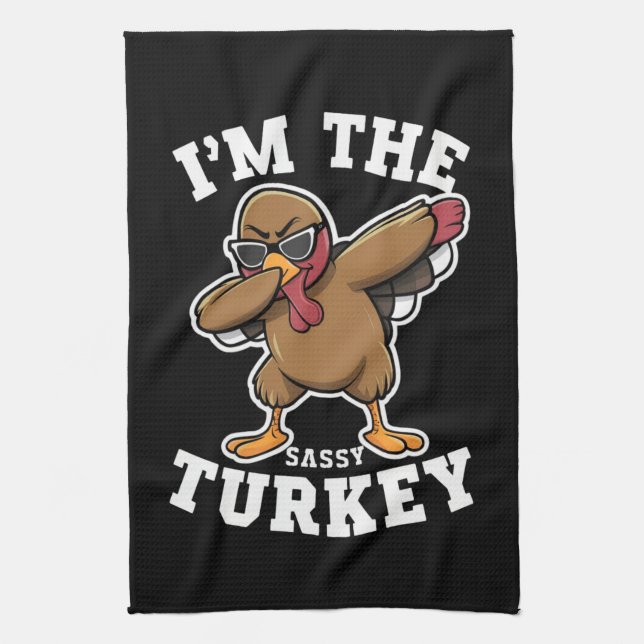 Sassy Turkey Matching Family Thanksgiving Party  Tea Towel (Vertical)