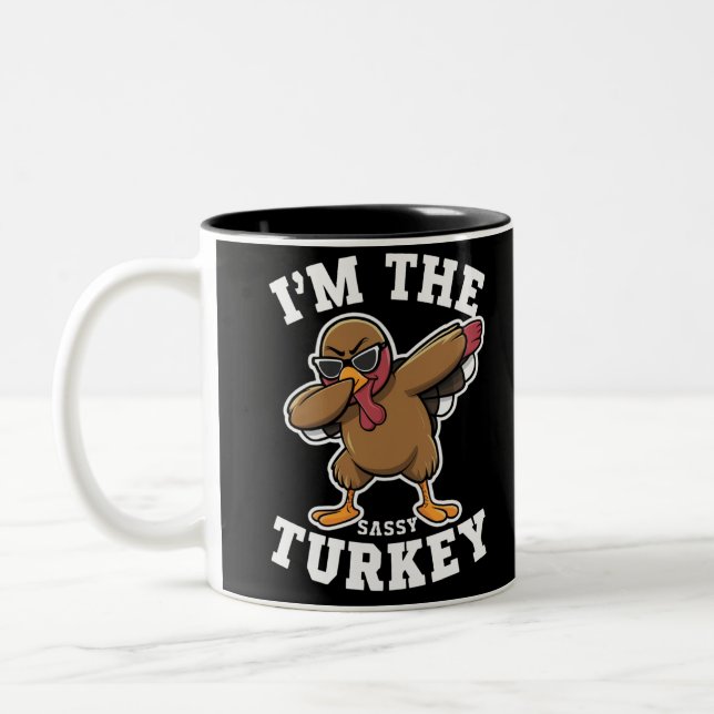 Sassy Turkey Matching Family Thanksgiving Party  Two-Tone Coffee Mug (Left)