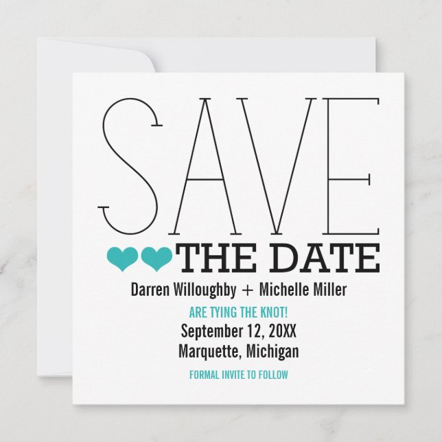 Sassy Typography Save the Date Invite, Aqua (Front)