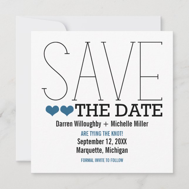 Sassy Typography Save the Date Invite, Blue (Front)