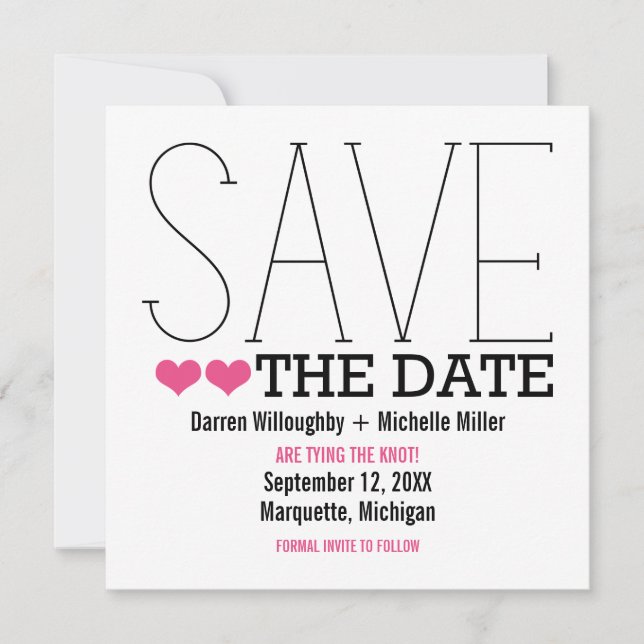 Sassy Typography Save the Date Invite, Pink (Front)
