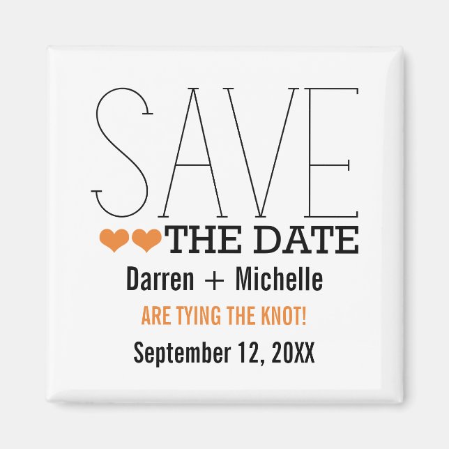 Sassy Typography Save the Date Magnet, Orange Magnet (Front)
