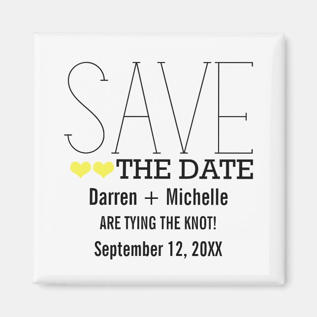 Sassy Typography Save the Date Magnet, Yellow Magnet (Front)