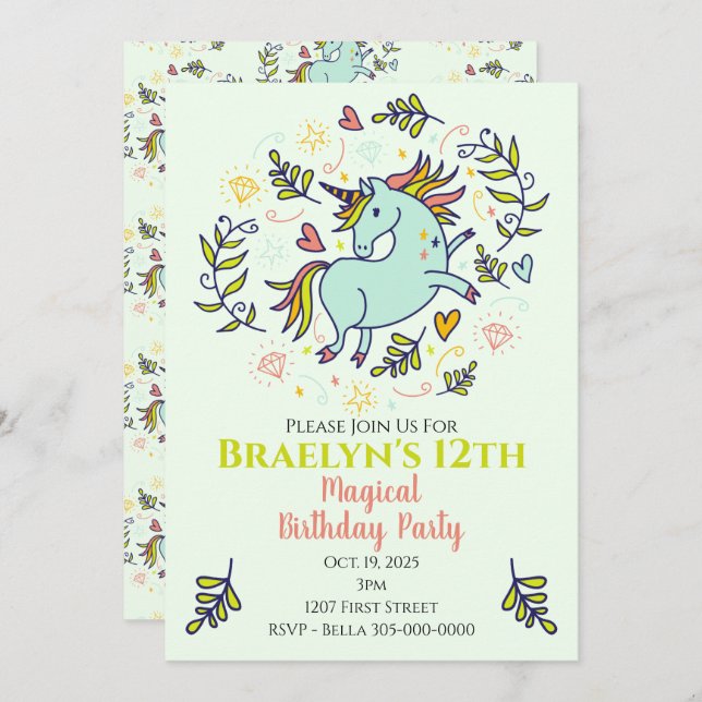 Sassy Unicorn Magical Birthday Invitation (Front/Back)