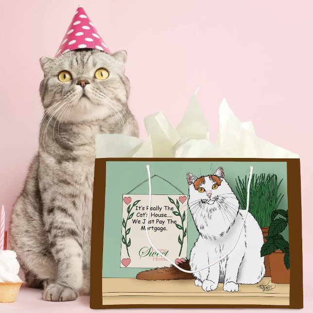 Sassy White Orange Sweet Cat Kitty Home Humour Large Gift Bag (Creator Uploaded)