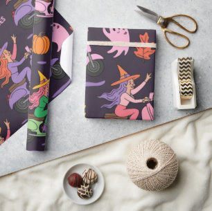 Sassy Witch Moped Pattern – Cute Pastel Witches  Wrapping Paper