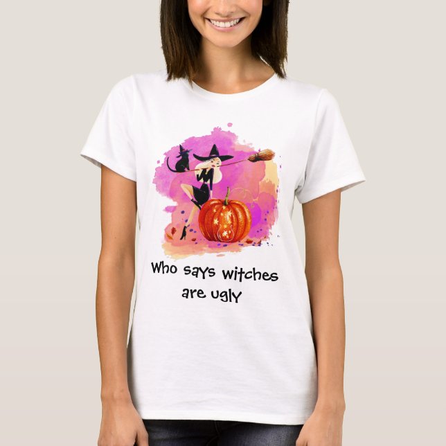 Sassy Witch With Cat Woman's T-Shirt With Text (Front)