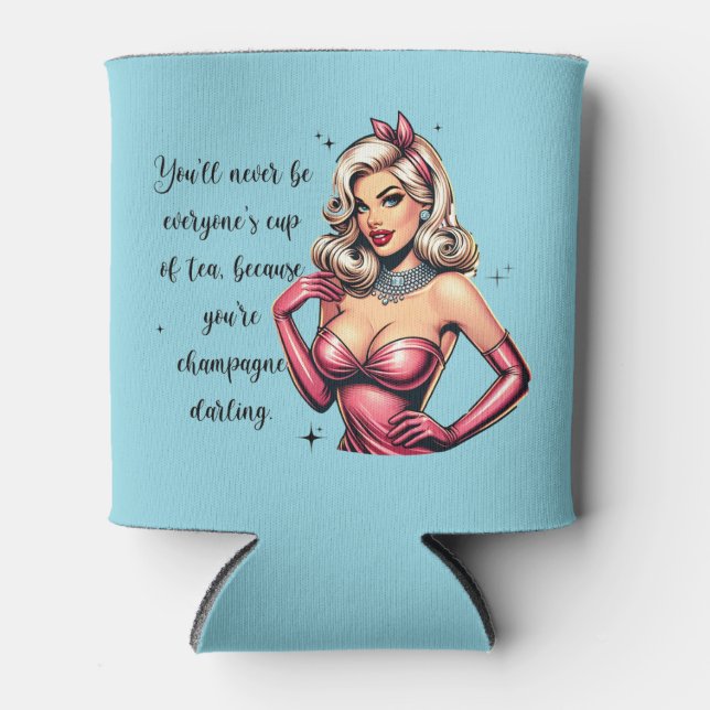 Sassy women; 1950s; playgirl; champagne; pinup;  can cooler (Front)