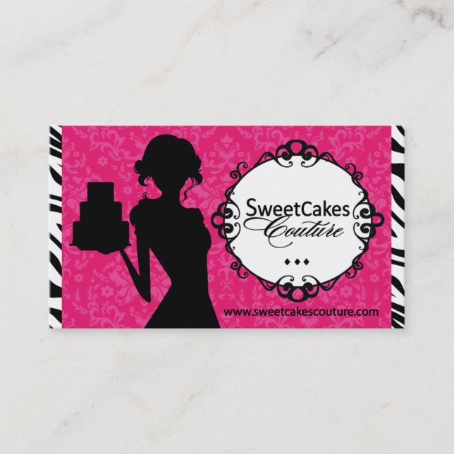 Sassy Zebra Stripe Cupcake Business Card (Front)