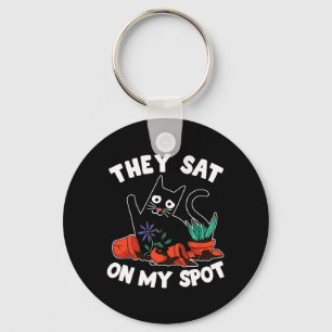 Sat On Spot Broken Pots Gardener Funny Cat Lovers Key Ring