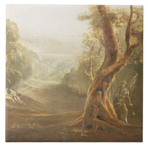Satan Contemplating Adam and Eve in Paradise, from Ceramic Tile