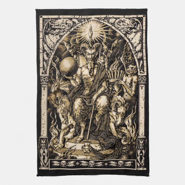Satan Enthroned 16x24 on Twill Cotton - Tea Towel (Vertical)