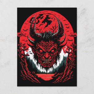 Satan Evil Face Demon Head Graphic Design Postcard