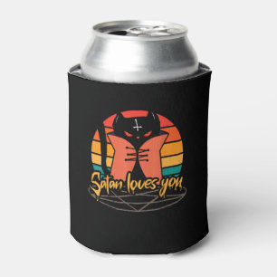 Satan loves you for black cat lover Satanic occult Can Cooler