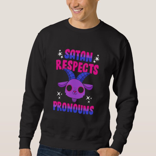 Satan Respects Pronouns Bisexual Pentagram Sweatshirt (Front)