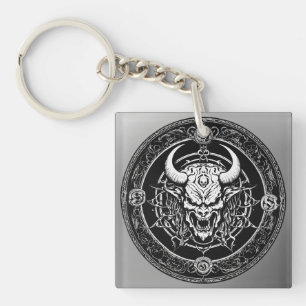 Satanic Circle Seal – Black & White Occult Logo Key Ring
