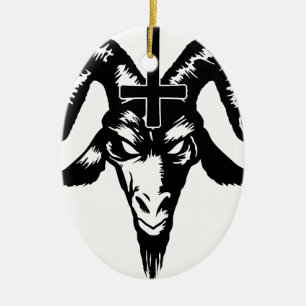 Satanic Goat Head with Cross (black) Ceramic Ornament