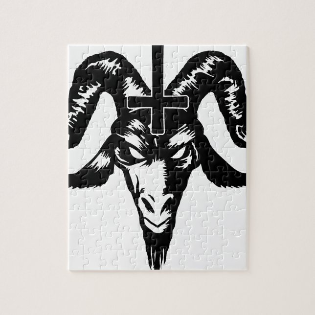 Satanic Goat Head with Cross (black) Jigsaw Puzzle (Vertical)
