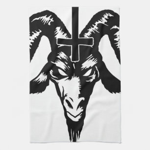 Satanic Goat Head with Cross (black) Tea Towel
